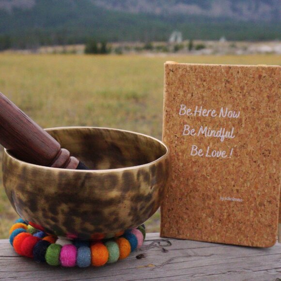Authentic Brass Singing Bowl (Tiger Pattern) w/ Felt Stand & Journal ✨ - Picture 5 of 6